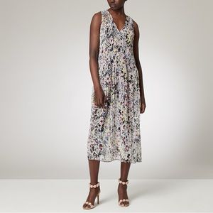 Ganni Pleated Georgette F3403 Multicolor Egret Floral Sleeveless V-neck Dress